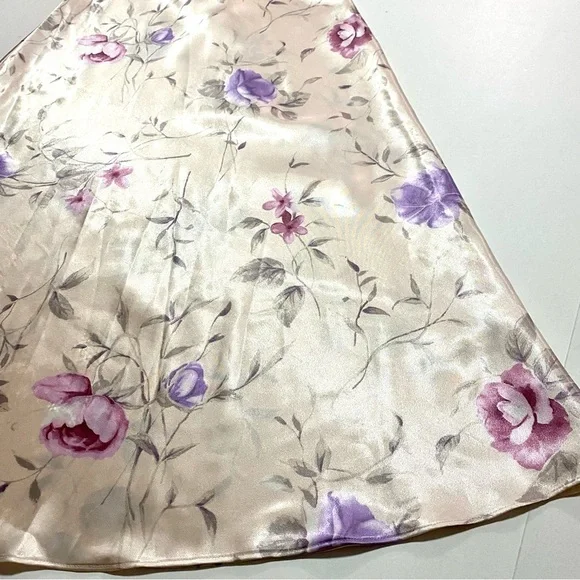 Vintage Cream Floral Satin Slip Dress Small Y2K Cottagecore Romantic Feminine - Picture 8 of 13